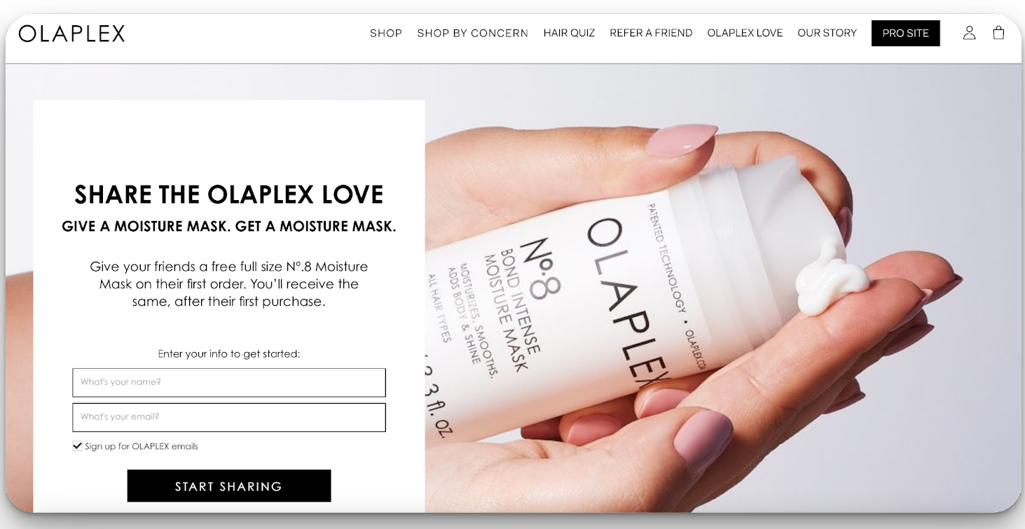 Olaplex features a double-sided referral reward structure.