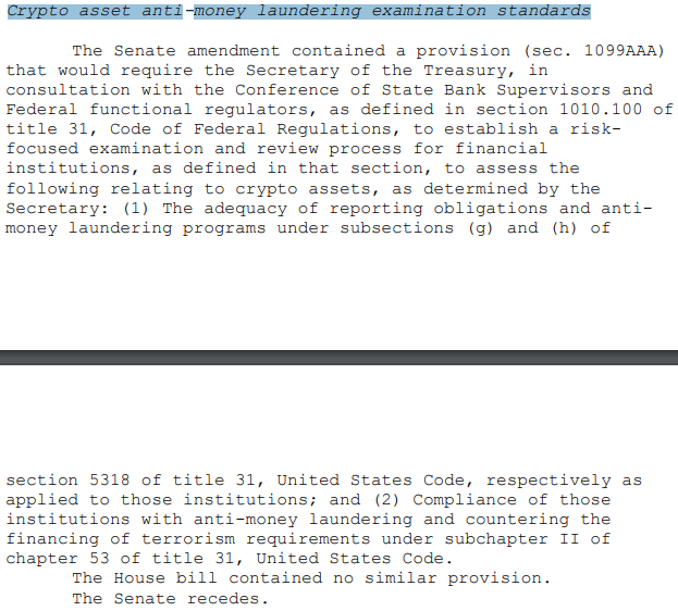 Excerpt from the NDAA 2024 in reguards to crypto regulationA