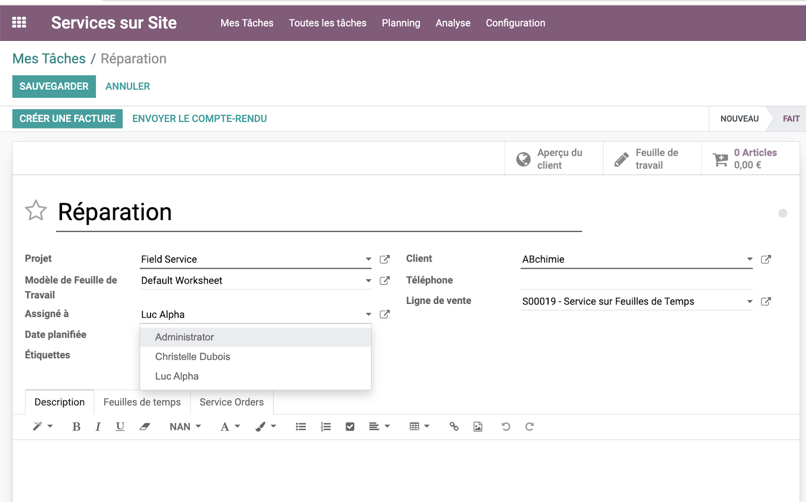 Gestion du planning des techniciens et des équipements - Odoo Field Service