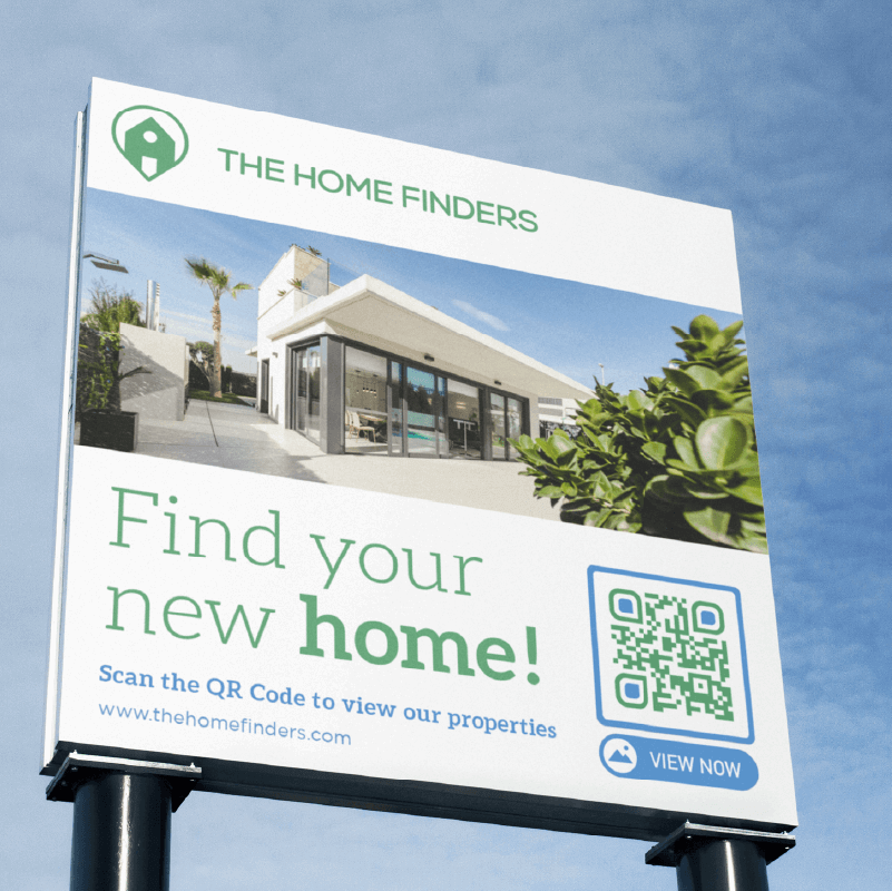 A large billboard for a real estate agency with a QR Code on it