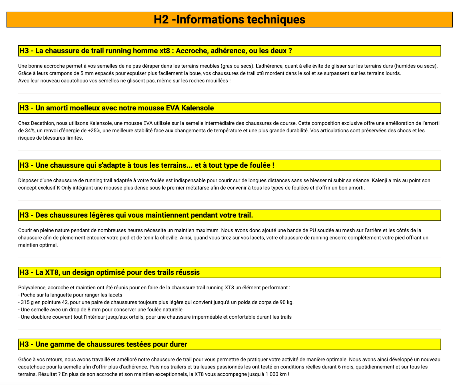 fiche produit optimisée SEO chez Décathlon 