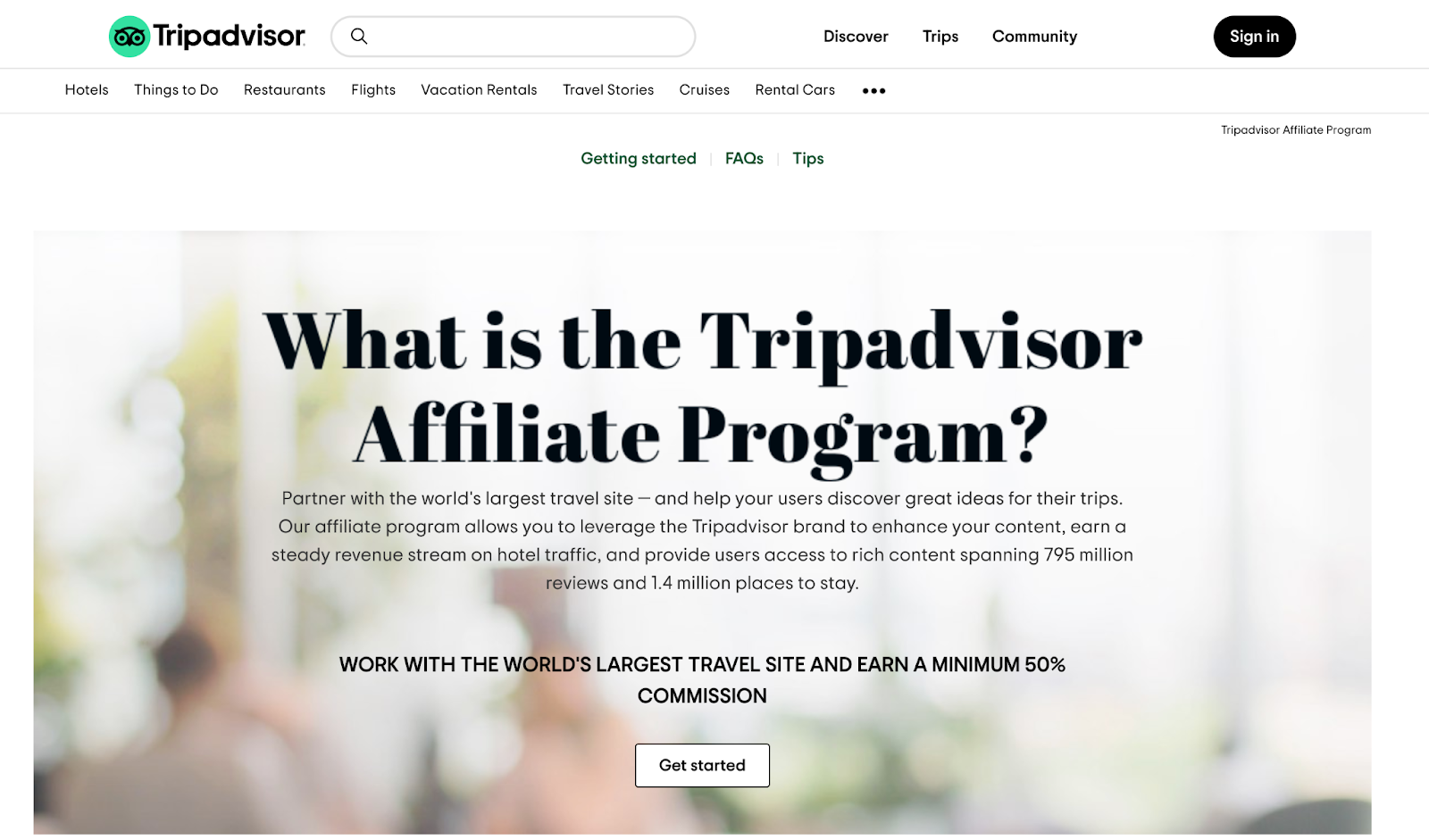 Tripadvisor's affiliate program page
