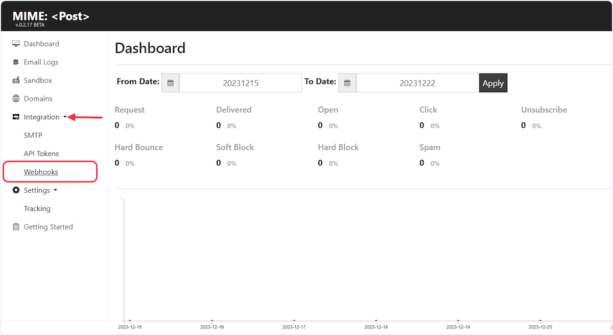 Navigate to Integration > Webhooks.