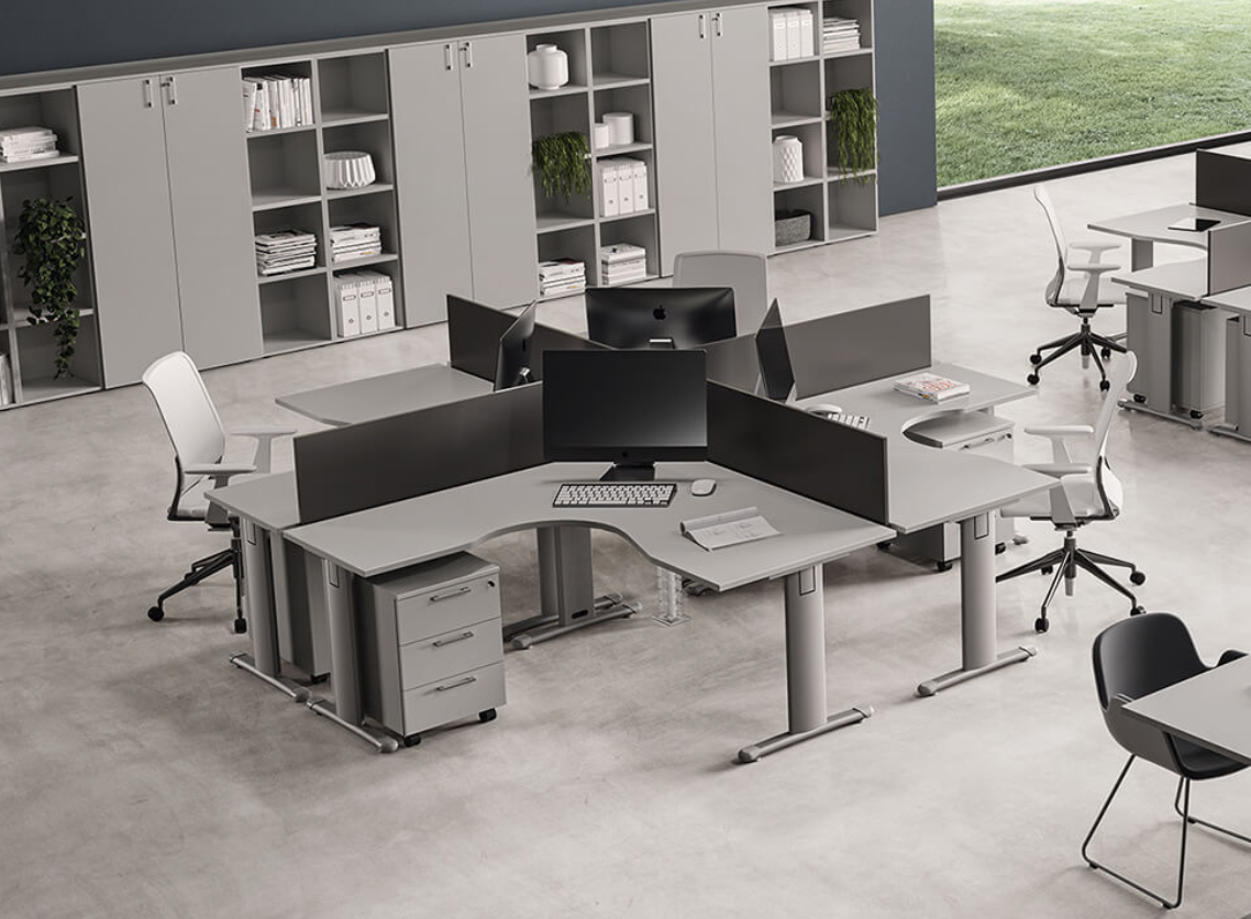 Workstation desk with T-legs for 4 people.