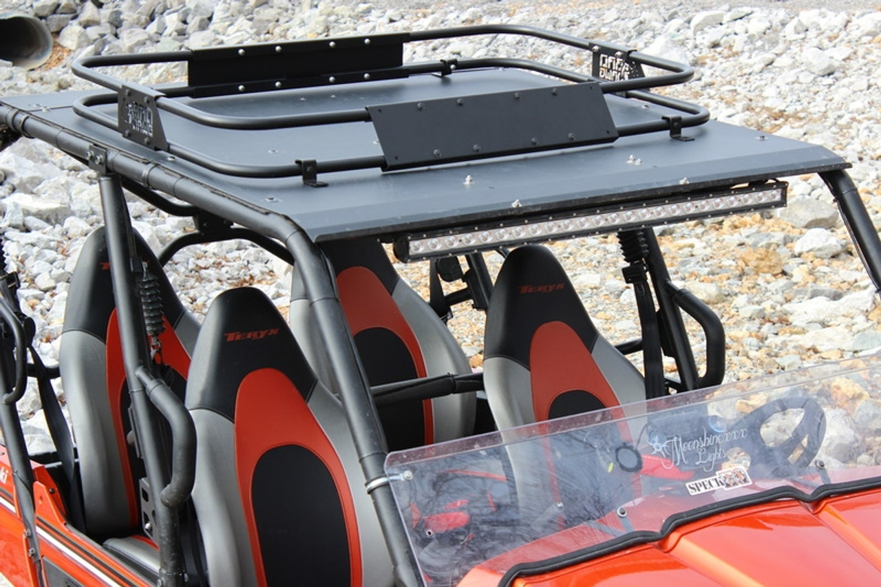 A Rough Country Can-Am Defender roof rack, installed on a Can-Am UTV