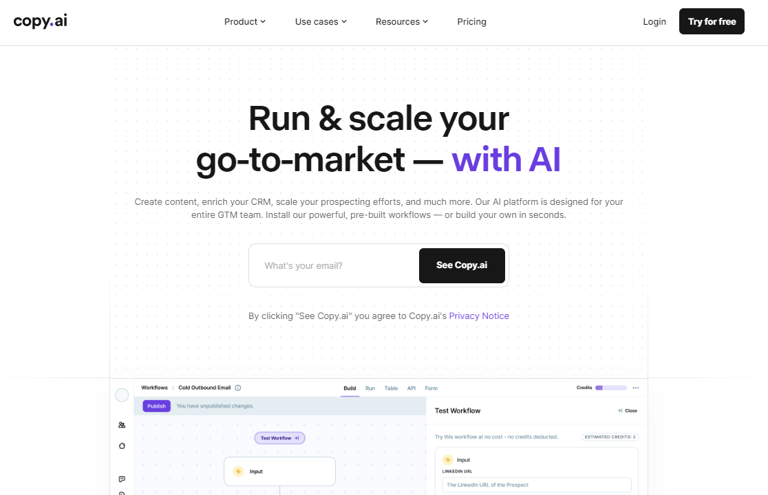 Copy Ai: Run & scale your go-to-market with AI