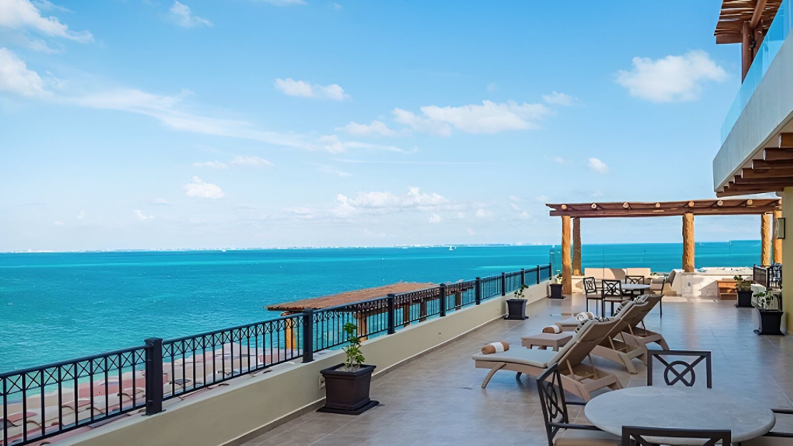 A balcony with a breathtaking view of the Caribbean Sea