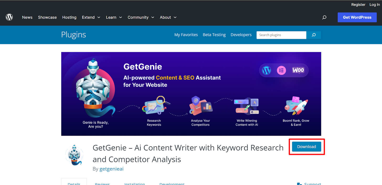 Download GetGenie AI from WordPress