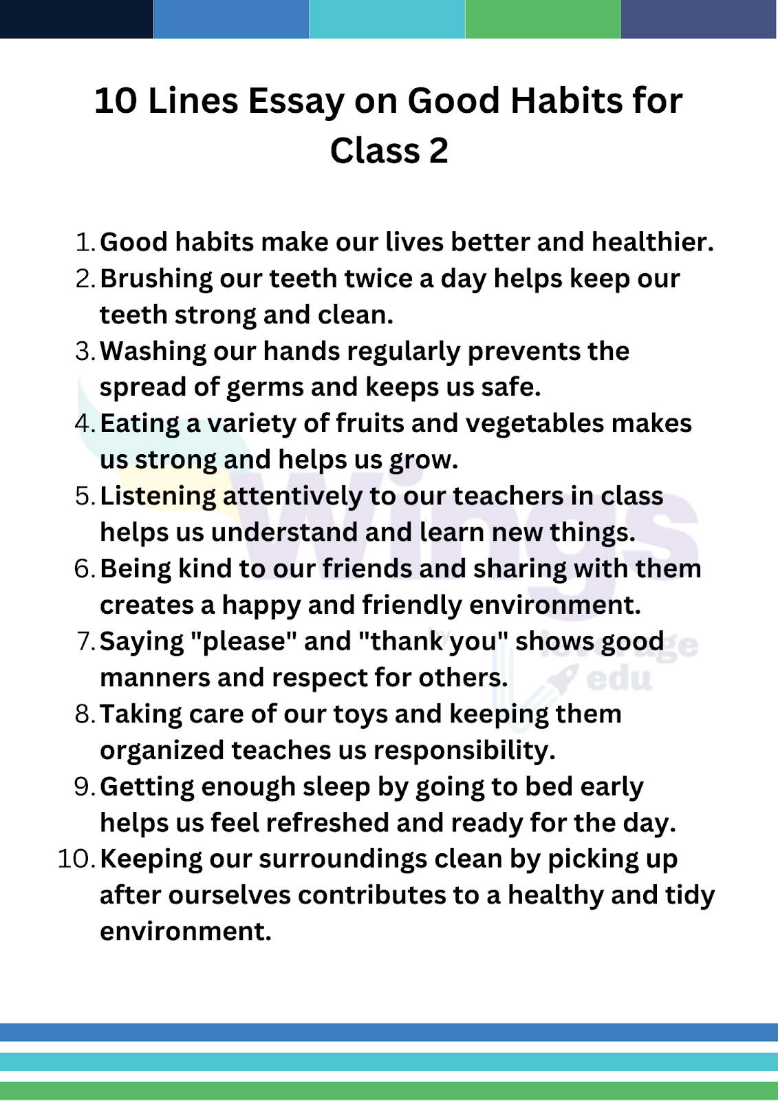 10 Lines Essay on Good Habits for Class 2