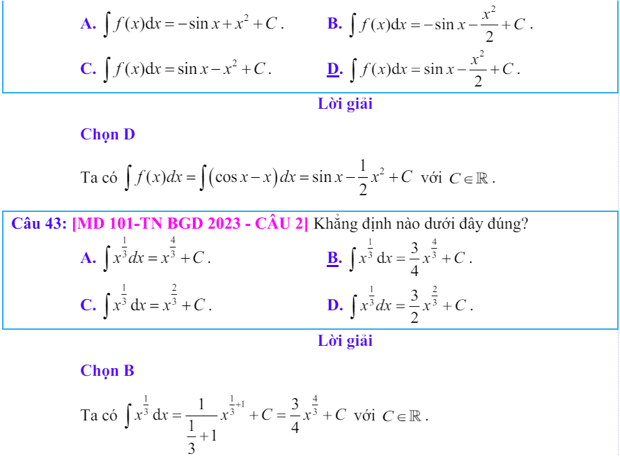 Công thức Nguyên hàm và bài tập từ đề thi có giải chi tiết