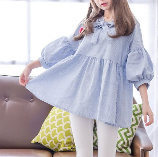 Váy babydoll thiết kế tay bèo phối nơ đơn giản