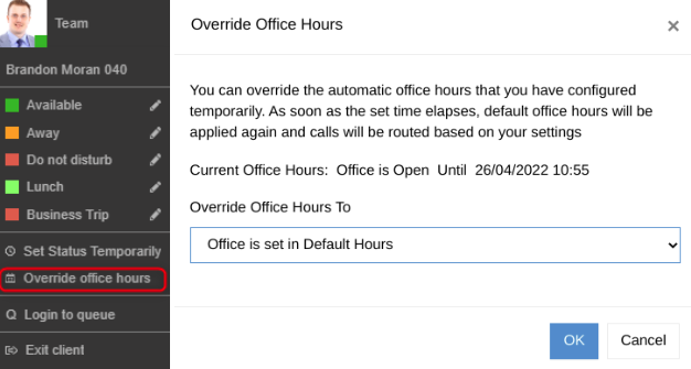 Override office hours options