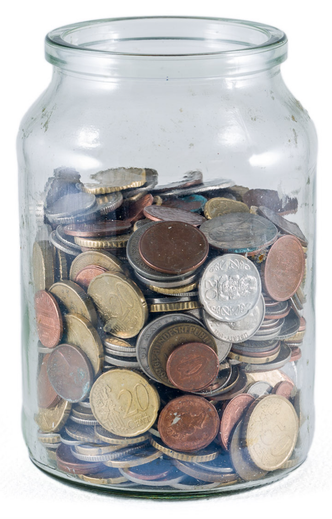 jar with leftover coins