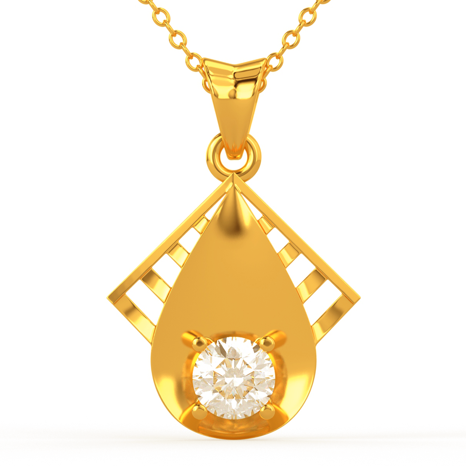 Droplet Shaped Gold and Diamond Pendant