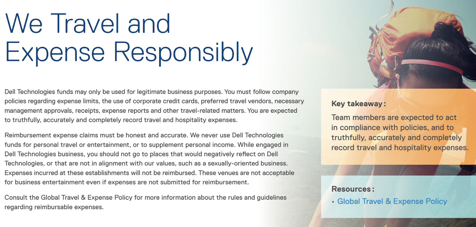 Employee corporate travel policy example: Dell Technologies