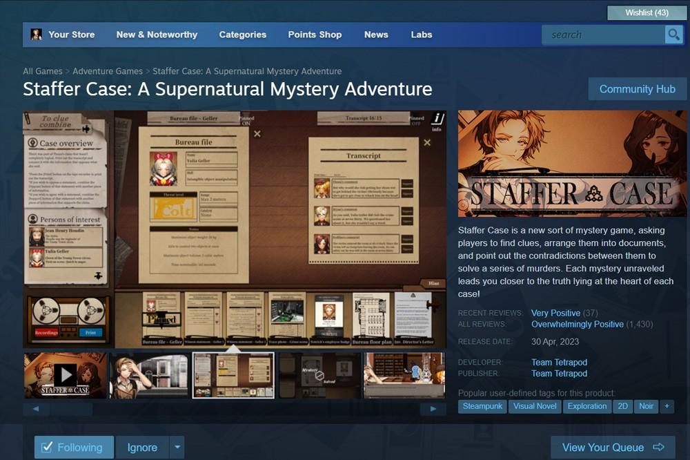 The Steam page of 'Staffer Case' | Image by Team Tetrapod