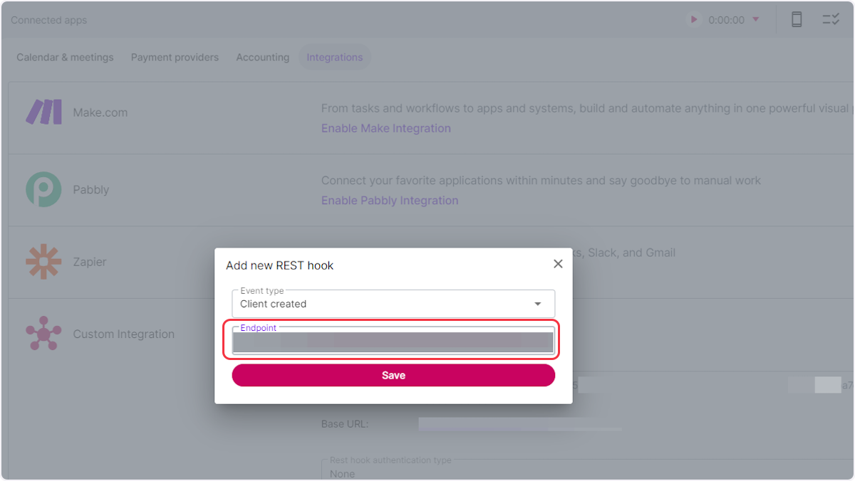 Copy the webhook URL from the trigger flyout and paste it into the "Endpoint" designated field.