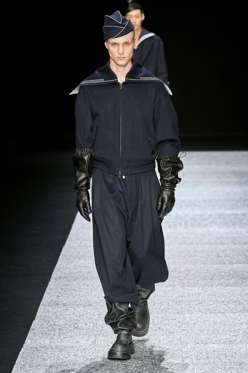Picture showing a model on the runway for Emporio Armani