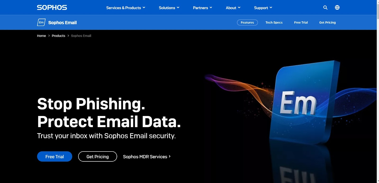 A screenshot Sophos Email Security's website