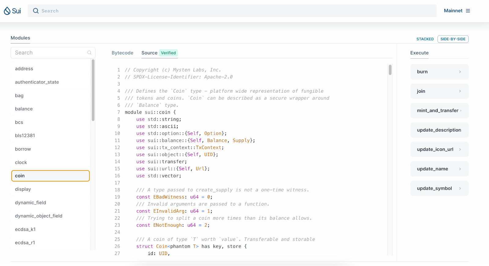 Sui Explorer screen shot showing source code feature