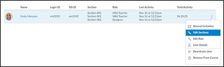 screenshot of "Edit Sections" option in people tab