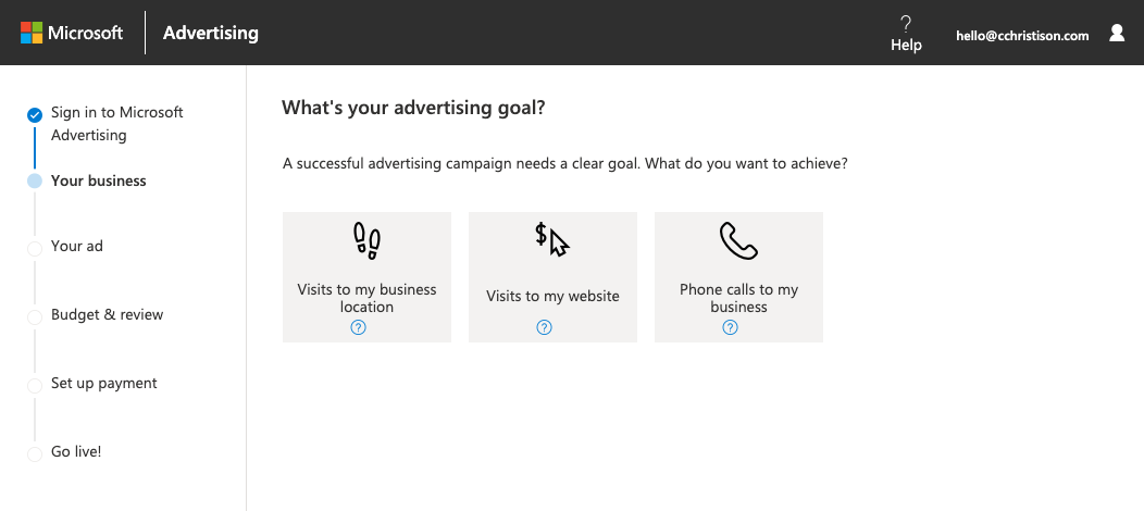 Set a goal for your Microsoft ad campaign