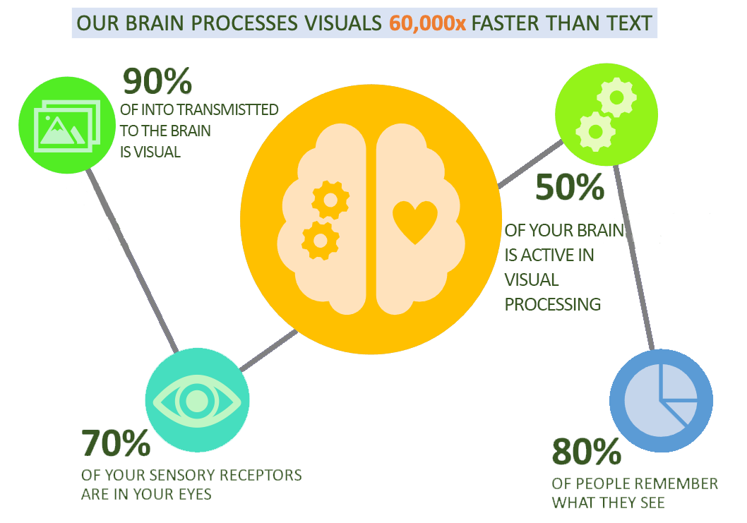 Stats about brain processing visual information and visual storytelling