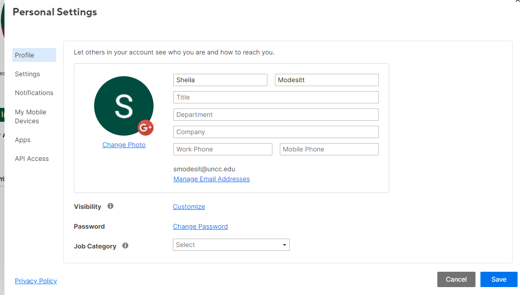 manage email address link