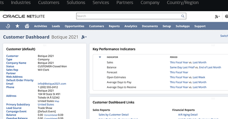 Image showing Oracle NetSuite as a business operations management platform