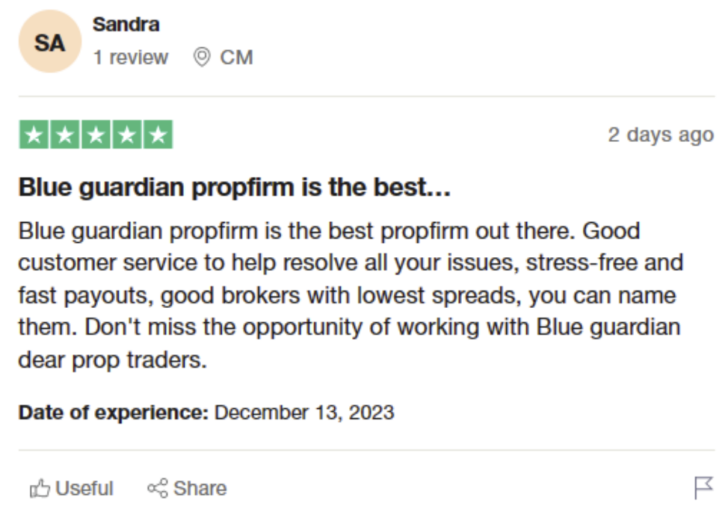 Blue Guardian reviews on Trustpilot