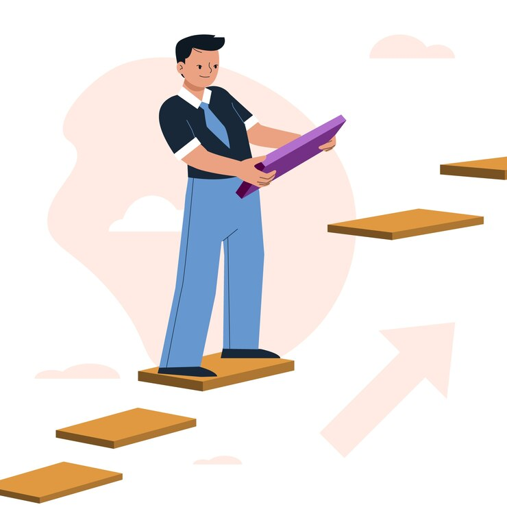 Illustration of a Boy Taking Steps to Accomplish Something