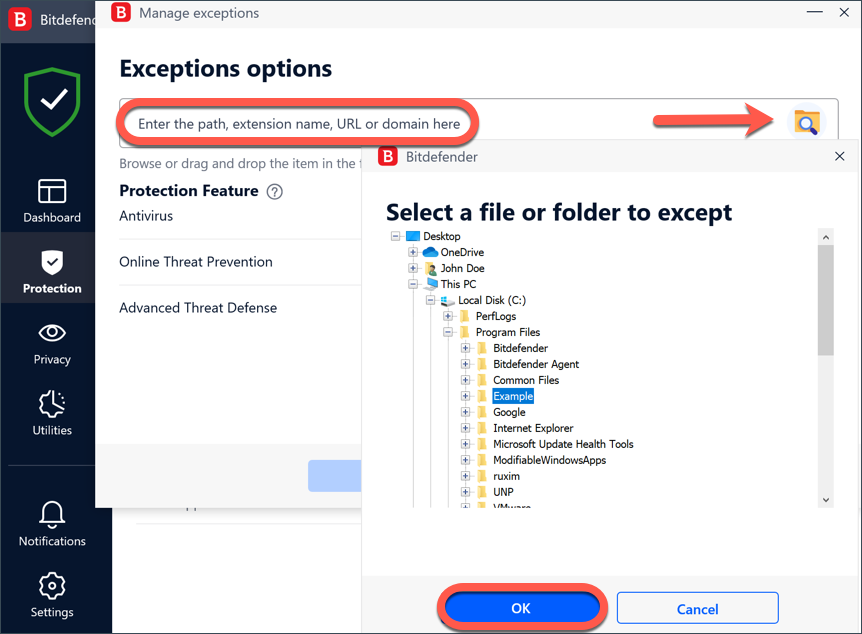 Select the QB file or folder that you want to exclude, then Click OK