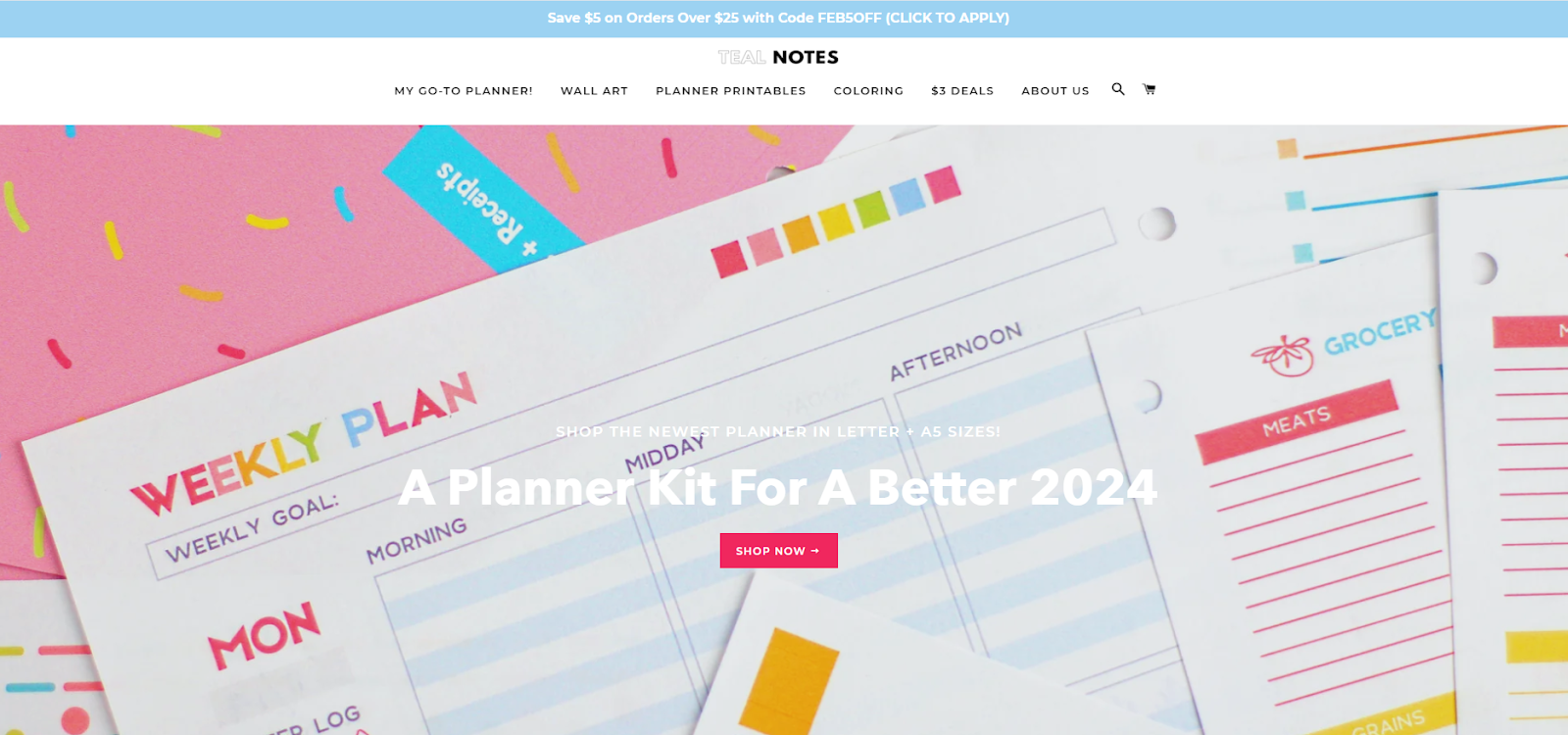 A screenshot of the Teal Notes website header.