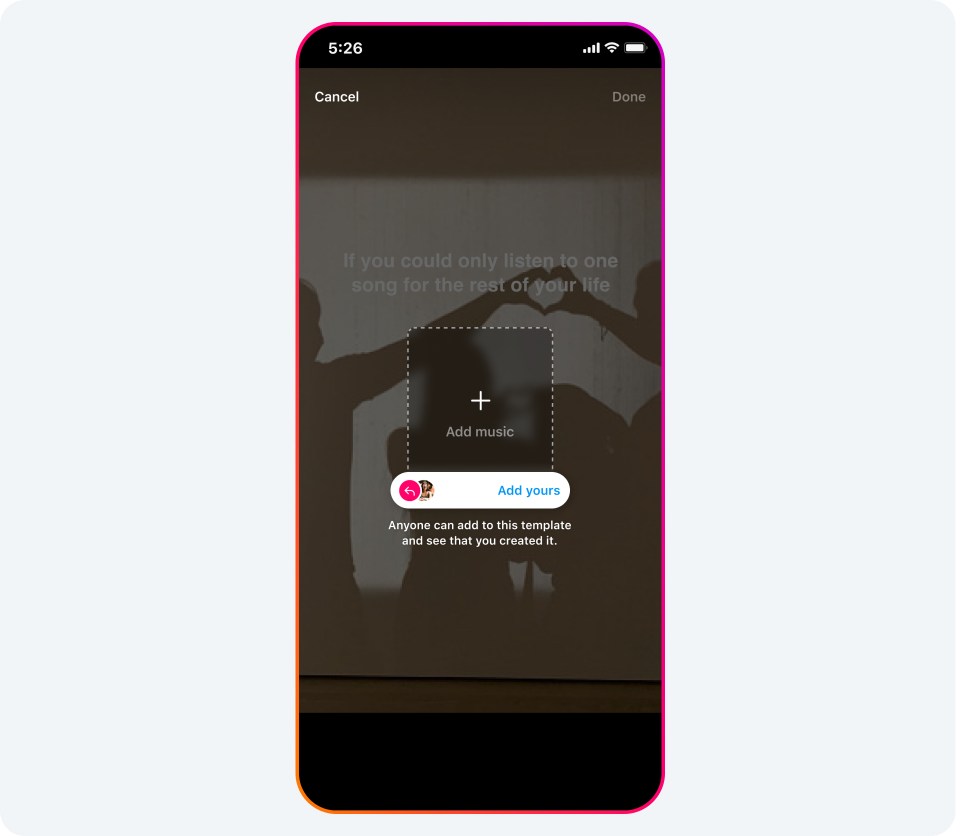 A phone screen showing the Add Yours Music sticker.