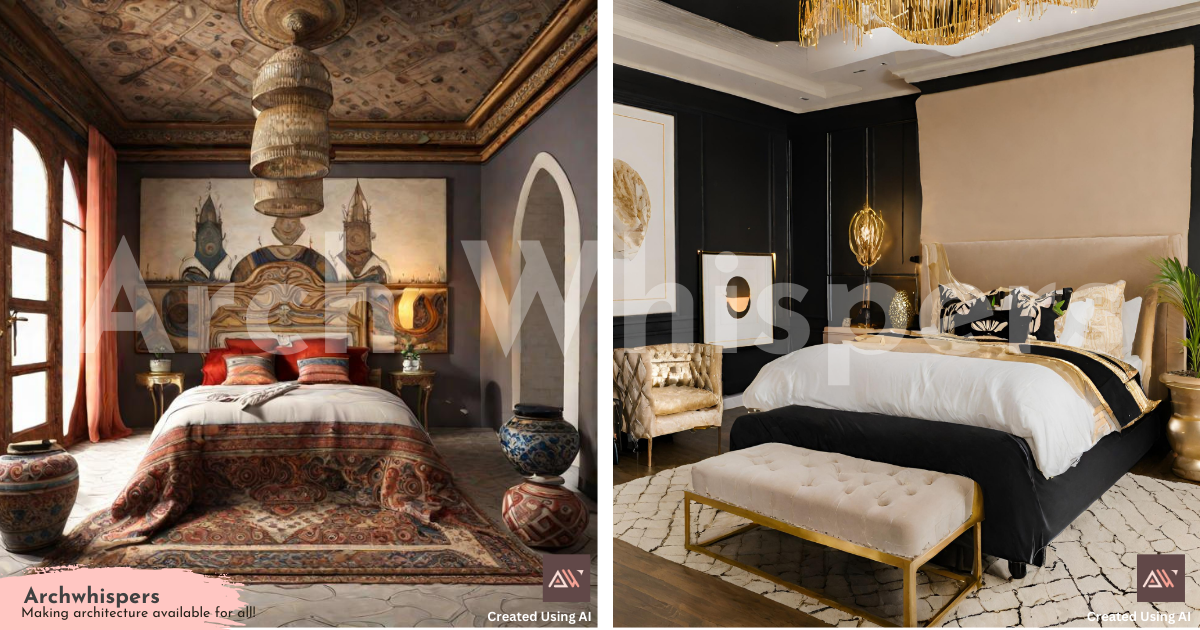 Traditional Bedroom Decor With Woven Rugs & Jewel-Toned Upholsteries