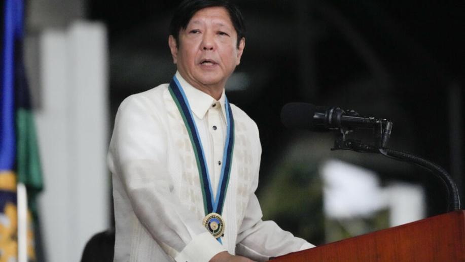 Philippines' President Ferdinand Marcos Jr., delivers his speech during the 88th anniversary of the Armed Forces of the Philippines at Camp Aguinaldo military headquarters in Quezon city, Philippines