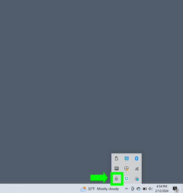 A screenshot of Windows taskbar with the VPN icon highlighted.