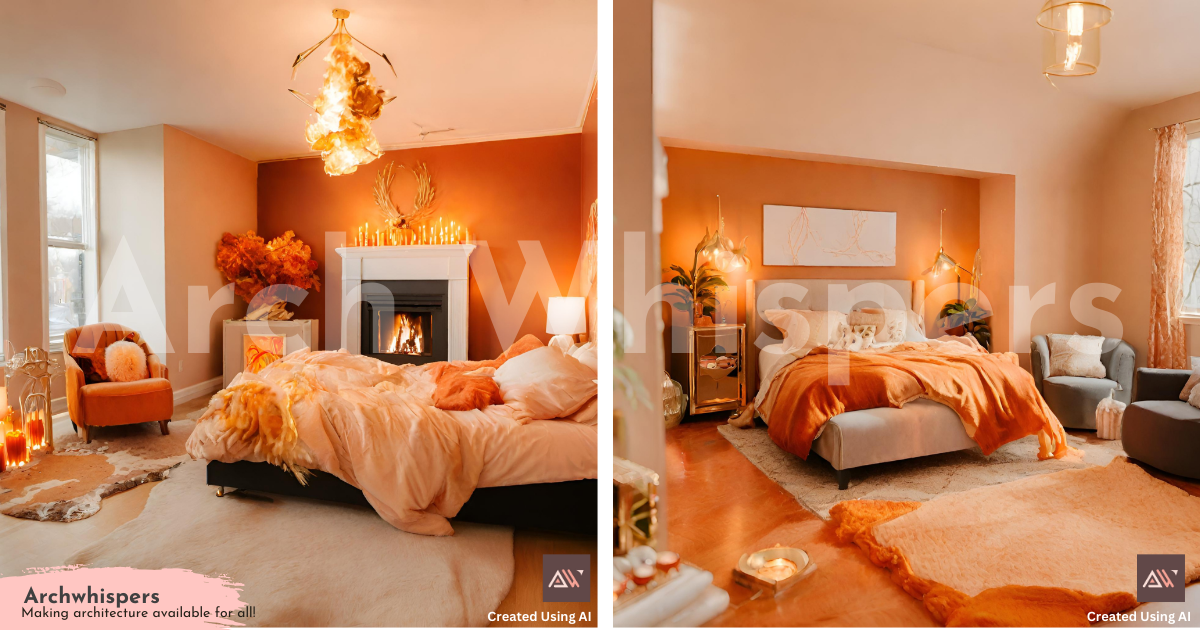 A Fiery Fire-Inspired Bedroom With Warm Colour Palettes, Fireplaces & Lights