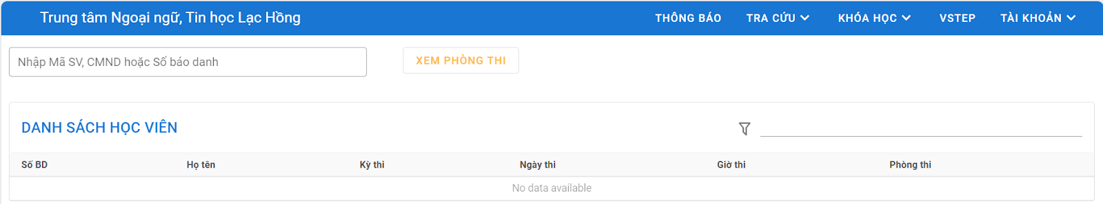 Tra cứu thông tin ngày và phòng thi VSTEP tại LHU