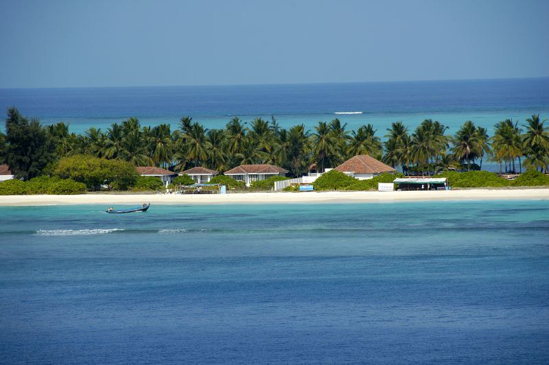 Kadmat island shore and houses view from the waters