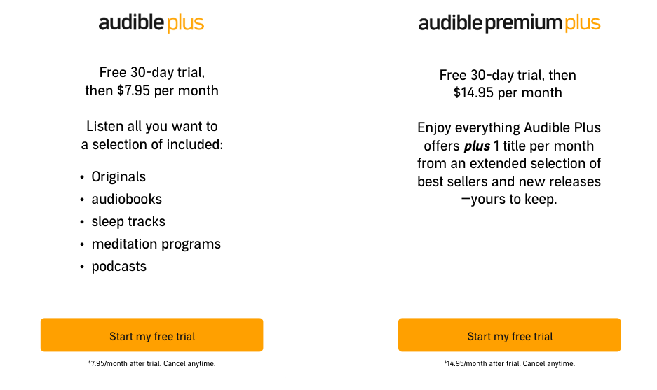 Pricing Plans for Audible