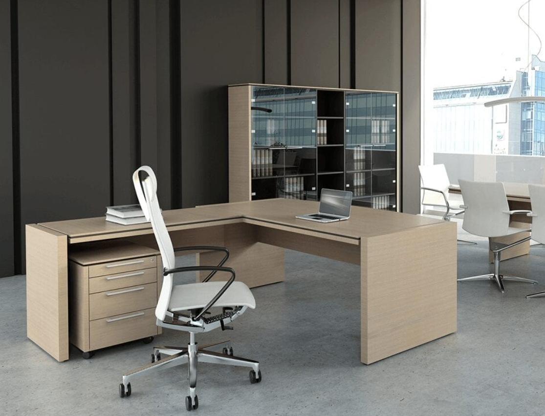 Melamine finish executive desk with storage
