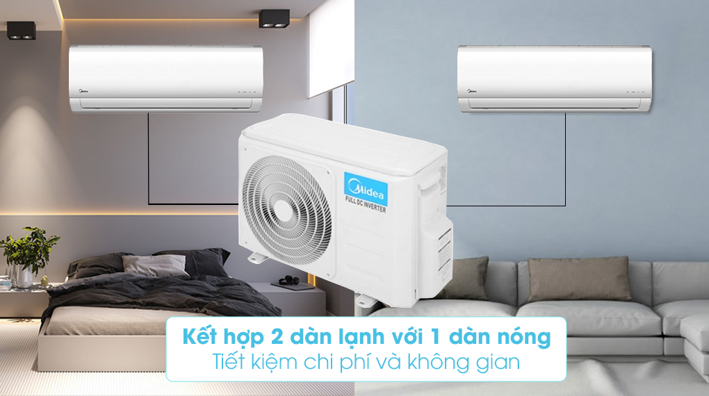 Bộ multi Midea 2 dàn lạnh 1 HP MSAFBU-09HRD và 1.5 HP MSAFBU-12HRD - Kết nối 1 dàn nóng 2 dàn lạnh