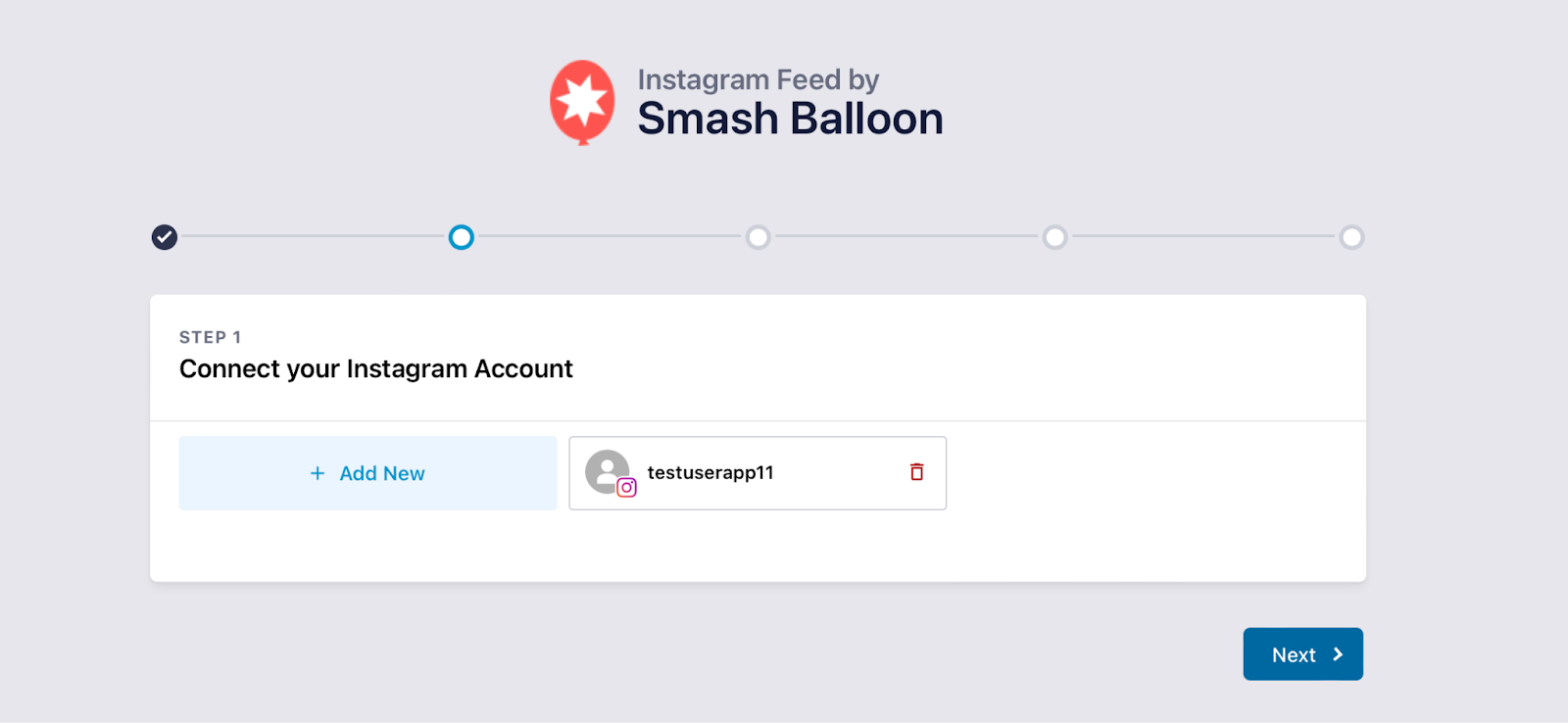 Screenshot of Smash Balloon's Instagra feed setup wizard.