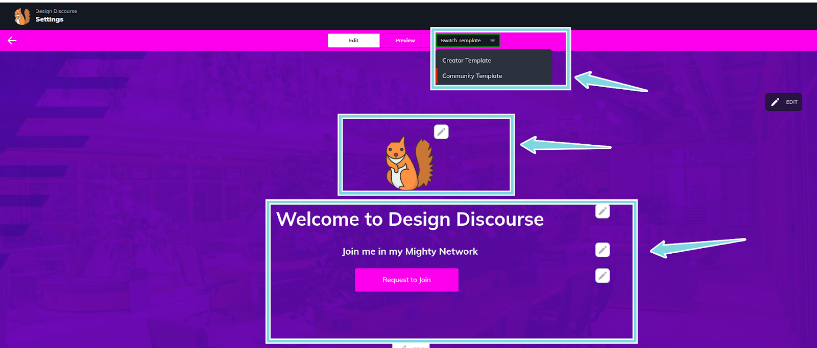 Mighty Networks landing page builder