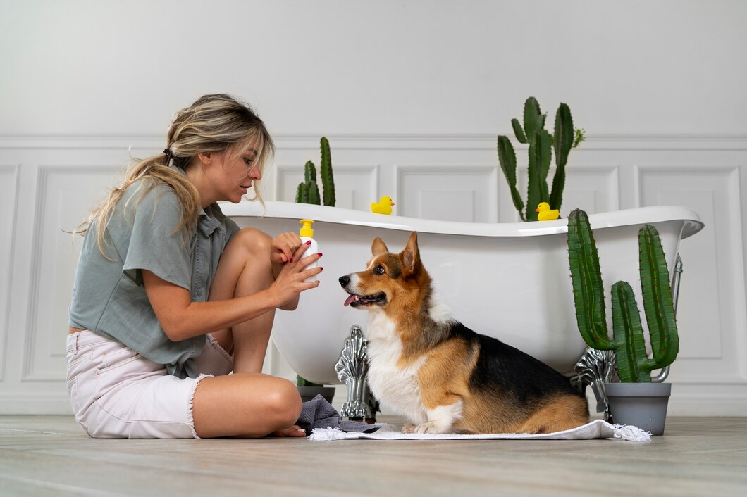 Washing pet dog at home