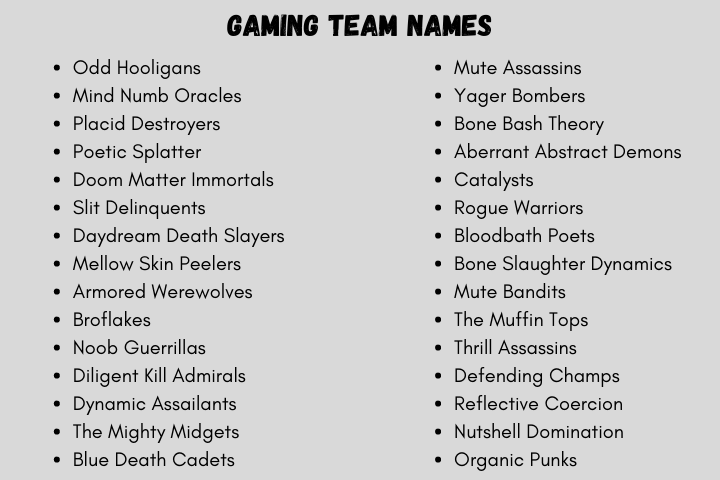 Gaming Team Names