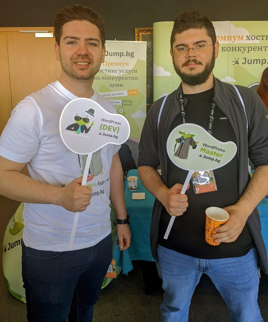 Georgi Dimitrov and Radhezar Gadjev at WordCamp Sofia 2023, April 22, 2023, "John Atanasov" Forum, Sofia Tech Park