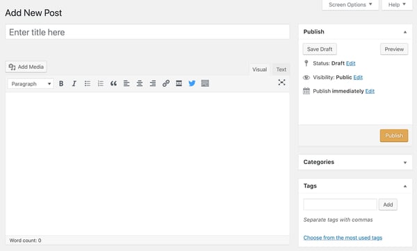 Adding a new post in TinyMCE editor in earlier version of WordPress