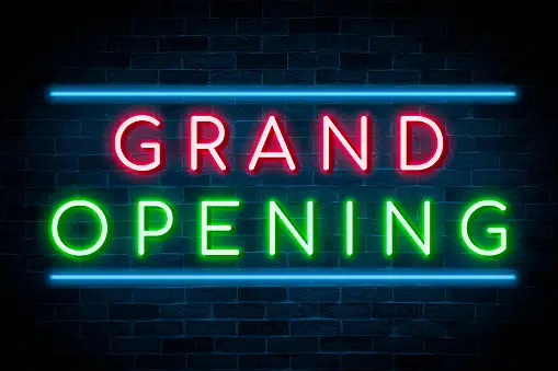 Neon Lights Showing 'Grand Opening'